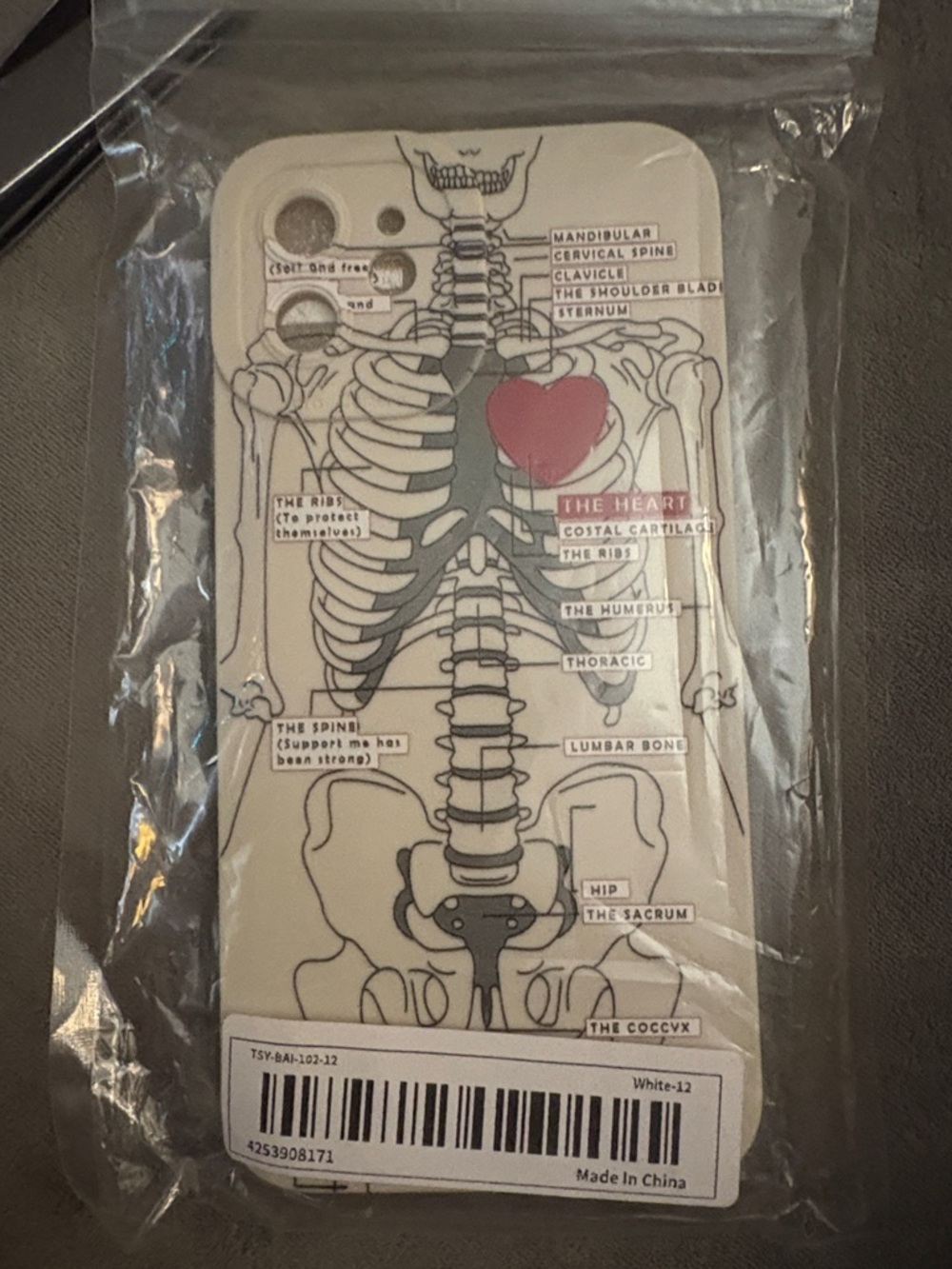 White Skeleton Anatomy Heart Phone Case - Unbranded